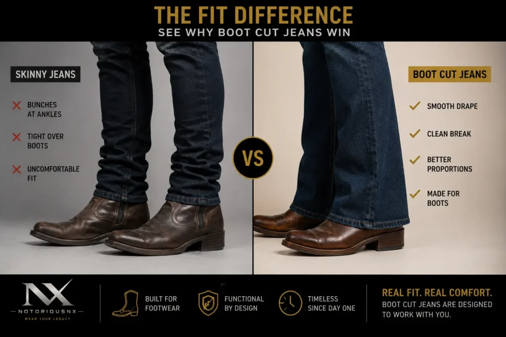 boot cut jeans vs skinny jeans fit comparison over boots
